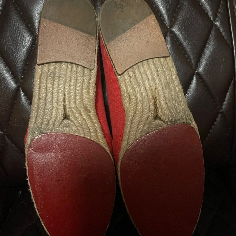 Christian Louboutin Red Canvas Espadrille Slip-Ons with Gold Crest